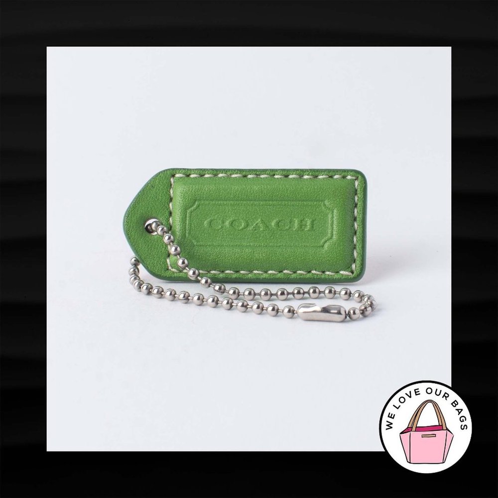 2" Medium COACH GREEN TAN LEATHER KEY FOB BAG TAG